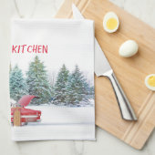  Kerstmis met een rode auto Theedoek (Quarter Fold)