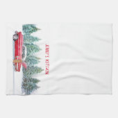  Kerstmis met een rode auto Theedoek (Horizontaal)