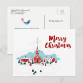 Kerstmis met een Rode Kerk en ster boven Feestdagenkaart (Voorkant / Achterkant)