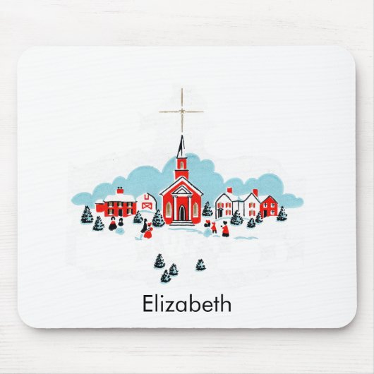 Kerstmis met een Rode Kerk en ster boven Muismat (Voorkant)