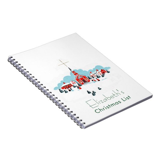 Kerstmis met een Rode Kerk en ster boven Notitieboek (Rechterzijde)