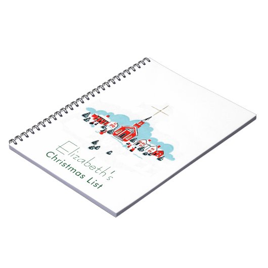 Kerstmis met een Rode Kerk en ster boven Notitieboek (Linkerzijde)