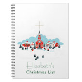 Kerstmis met een Rode Kerk en ster boven Notitieboek (Voorkant)
