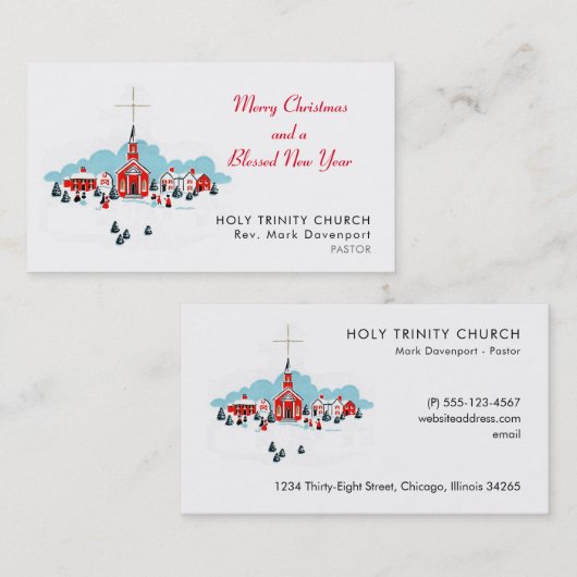 Kerstmis met een Rode Kerk en ster boven Visitekaartje (Voorkant / Achterkant)