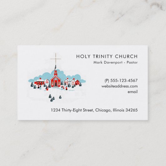 Kerstmis met een Rode Kerk en ster boven Visitekaartje (Achterkant)