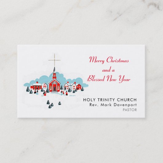 Kerstmis met een Rode Kerk en ster boven Visitekaartje (Voorkant)