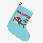 Kerstmis met een schattige feestelijke haai grote kerstsok (Voorkant (Hangend))