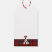 Kerstmis met een schnauzerhond in Schotse ruit Cadeaulabel (Achterkant)