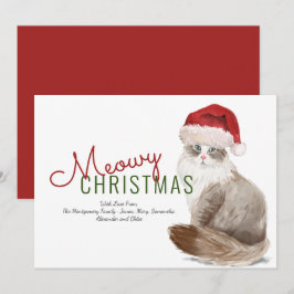 Kerstmis met een Siberische kat in een kerstmannen Feestdagenkaart