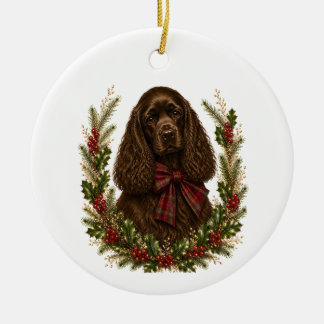 Kerstmis met een vintage Chocolade Cocker Spaniel Keramisch Ornament