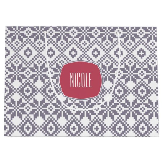 Kerstmis met eigen naam Nordic Sneeuwvlok Patroon  Large Cadeautasje (Voorkant)