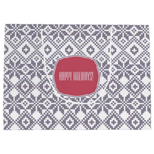 Kerstmis met eigen naam Nordic Sneeuwvlok Patroon  Large Cadeautasje (Achterkant)