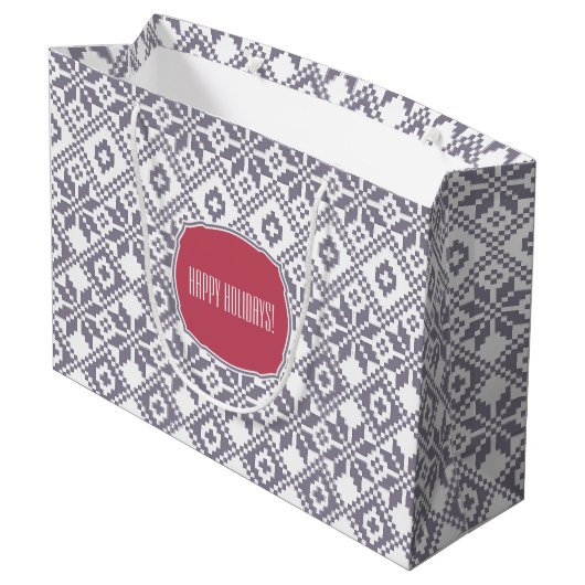 Kerstmis met eigen naam Nordic Sneeuwvlok Patroon  Large Cadeautasje (Achterkant Gekanteld)