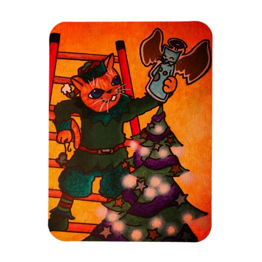 Kerstmis met Elf Cat Magneet (Verticaal)