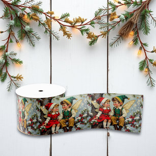 Kerstmis met Elfen Feeënkinderen Vintage  Grosgrain Lint