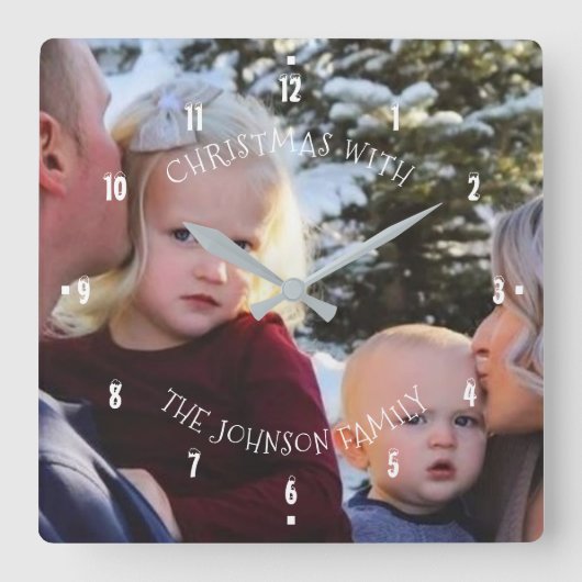 Kerstmis met elke naam Fotofamilie feestelijk Vierkante Klok (Voorkant)