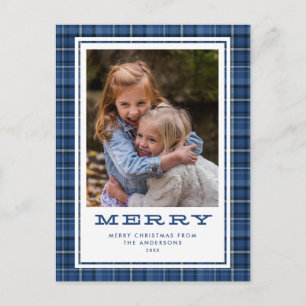 Kerstmis met enkele foto in blauwe ruit feestdagenkaart