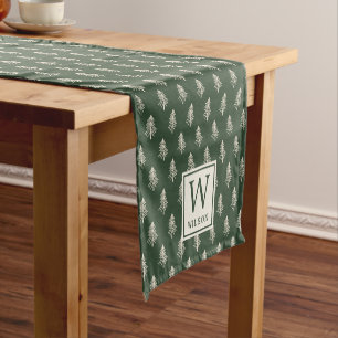 Kerstmis met familienaam monogram en rustieke denn korte tafelloper
