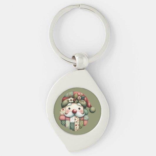 Kerstmis met fantasierijke patchwork Kerstman Sleutelhanger (Voorkant)