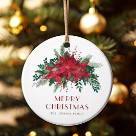 Kerstmis met feestelijke rode poinsettia bloemen keramisch ornament