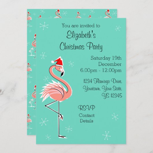 Kerstmis met Flamingo Side Multi-back-upuitnodigin Kaart (Voorkant / Achterkant)