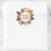 kerstmis met Floral Wreath | Sticker zegel (Tas)