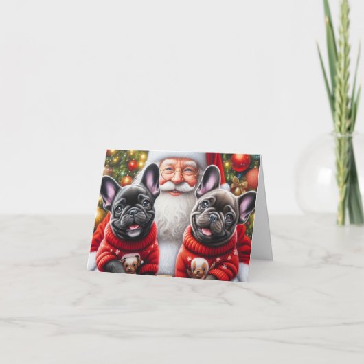 Kerstmis met Franse Bulldog Feestdagen Kaart (Voorkant)