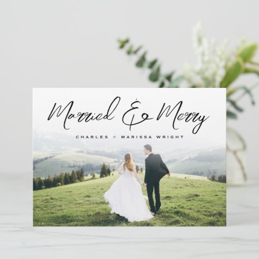 Kerstmis met gehuwd en prettig penseel, volledige  feestdagenkaart (Staand voorkant)