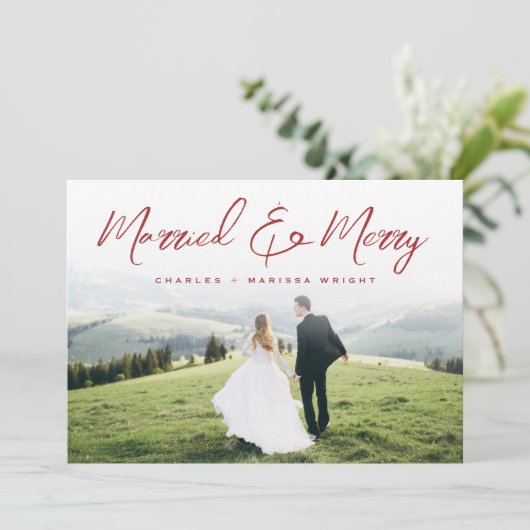 Kerstmis met gehuwd en prettig penseel, volledige  feestdagenkaart (Staand voorkant)