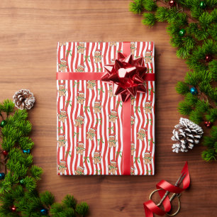 Kerstmis met gemberkoek & pepermuntstrepen cadeaupapier