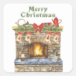 Kerstmis met gloeiende hals vierkante sticker