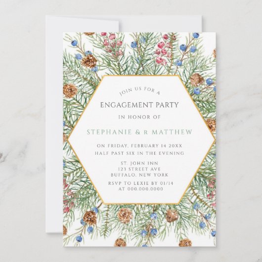 Kerstmis met Gold Engagement Party Kaart (Voorkant)