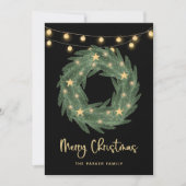 Kerstmis met Gold String-lampjes op zwart Feestdagenkaart (Voorkant)
