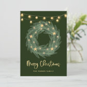 Kerstmis met Gold String Lights op groen Feestdagenkaart (Staand voorkant)