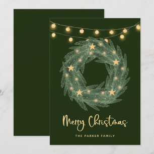 Kerstmis met Gold String Lights op groen Feestdagenkaart
