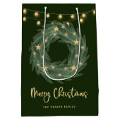 Kerstmis met Gold String Lights op groen Medium Cadeauzakje (Achterkant)