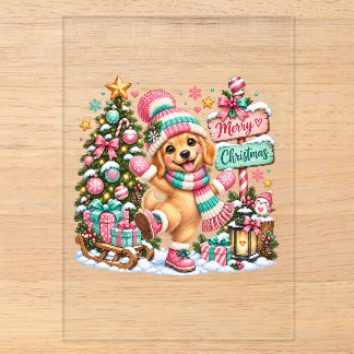 Kerstmis met Golden Retriever Acryl Uitnodigingen