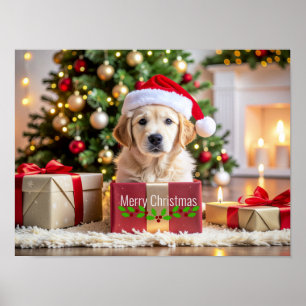 Kerstmis met Golden Retriever Poster