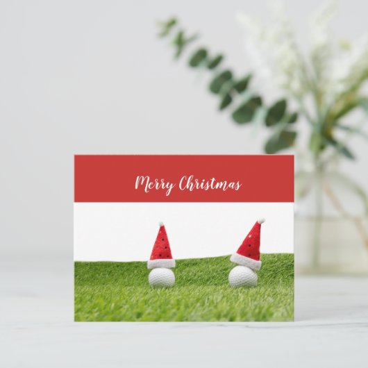Kerstmis met golfbal en kerstman hoed feestdagenkaart (Staand voorkant)