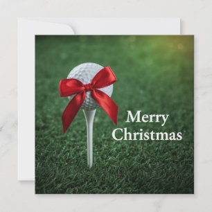 Kerstmis met golfbal en tee met lint feestdagenkaart