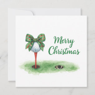 Kerstmis met golfbal en tee met lint feestdagenkaart