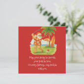 Kerstmis met golfbal en tee met lint feestdagenkaart (Staand voorkant)