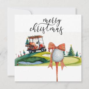 Kerstmis met golfbal en tee met lint feestdagenkaart