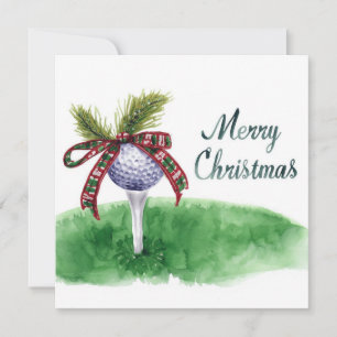 Kerstmis met golfbal en tee met lint feestdagenkaart