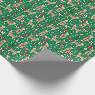 Kerstmis met gouden hond cadeaupapier