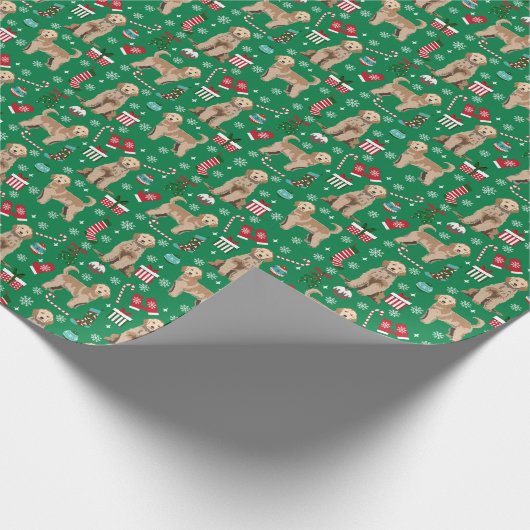 Kerstmis met gouden hond cadeaupapier (Hoek)