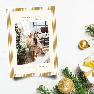 Kerstmis met gouden streep rand en aangepaste fami feestdagenkaart