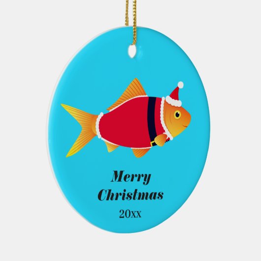 Kerstmis met goudvis keramisch ornament (Rechts)