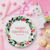 Kerstmis met groene bladeren en rode bessen papieren bordje (Feest)