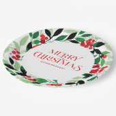 Kerstmis met groene bladeren en rode bessen papieren bordje (Gekanteld)